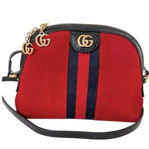 GUCCI OPHIDIA  GG red suede black patent leather Shoulder/Crossbody bag